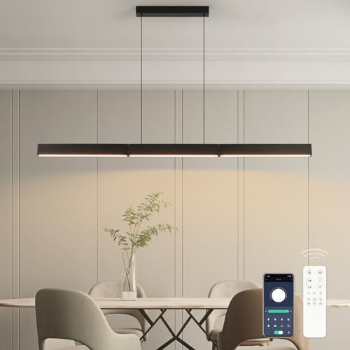 Kuwork LED Pendelleuchte Dimmbar 123CM, Hängelampe Esstisch mit Fernsteuerung und APP-Steuerung, Höhenverstellbare Esszimmertischlampen, Bürotischlampen, 3000K-6500K