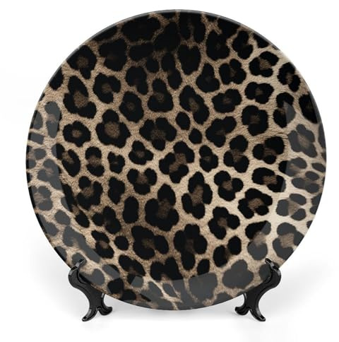 FZMVSQH Black Leopard Print Bone China Decorative Plate 10inch Ceramic Dinner Plates with Display Stand Decorative Plates for Display Porcelain Plate for Wall Hanging Personalized China Dinnerware
