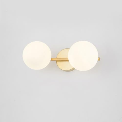 Mengjay Wandleuchte Innen Vintage 2 Flammig Wandlampe, Spiegellampe Badezimmer mit Rund Glas Lampenschirm,Industrial Metall Wandbeleuchtung für Schlafzimmer Wohnzimmer Flur (2 Flammig)