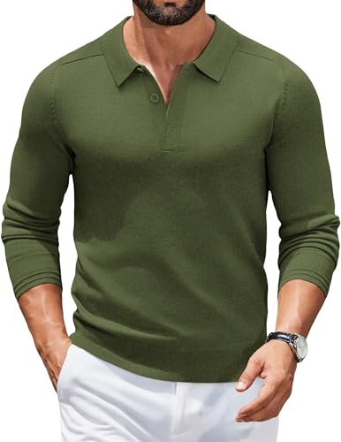 COOFANDY Men's Polo Jumpers Long Sleeve Poloshirts Knitted Winter Sweater | Polo-Hidden Button Placket, Mens Knitted Polo Jumpers, Polo Pullover, Knitted Polo Shirts, Sweatshirt, Smart Casual
