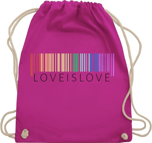 Turnbeutel Rucksack - Pride Regenbogen Barcode Love is Love Strichcode I CSD Accessoires LGBTQ Outfit Christopher Street Day I Lesbisch I Schwul I Bisexuell I Trans I Queer - Unisize - Fuchsia