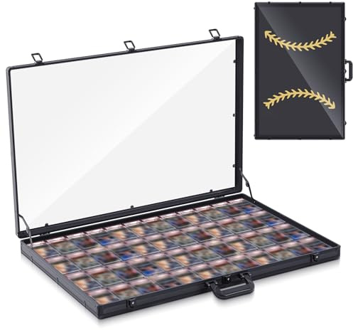 Memorywuu 86,4 x 55,9 cm große Messevitrine aus Aluminium, Baseball-Schwarz | Tischvitrine mit Verriegelung für Sammelkarten, Sportkarten, Schmuck, leicht, tragbar