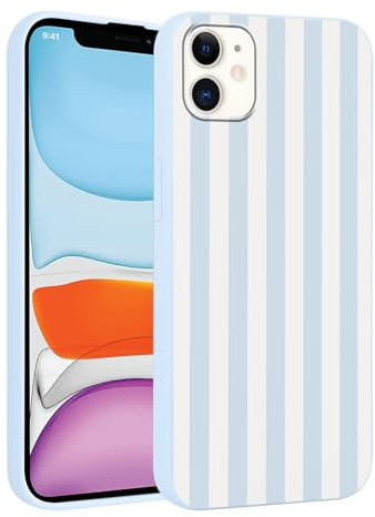 Yirlbey Gestreift Handyhülle für iPhone 11 Hülle 6,1, Aesthetic Blau und Weiß Striped Stripes Muster Motiv Design für Mädchen Schutzhülle Weiche Bunt Blau Silikon TPU Ultra Dünn Bumper Case, Streifen