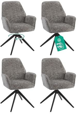 Linele® Esszimmerstühle 4er Set, Dunkelgrau | 360° drehbar, Chenille-Stoff, Rückholfunktion mit Wellenfederung, PFC-frei & OEKO-TEX® zertifiziert, Einfache Montage
