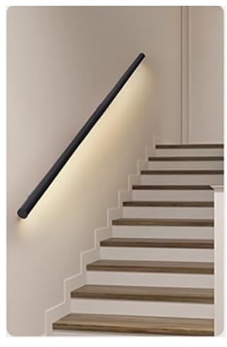 barandilla escalera Pasamanos de escalera con luz LED de inducción, pasamanos de aluminio luminoso for interiores y exteriores, pasamanos de seguridad montado en la pared. madera(2m)