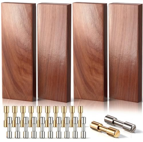 Frienda 20 Sets Brass and Stainless Steel Bracket Bolt Fasteners with 4 Pcs Ironwood Knife Handle Scales, 6 mm Knife Handle Pins with Wood Making Material for DIY Crafts(5.12 x 1.77 x 0.51 Inch)