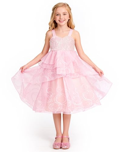 BSBUY Costume Glinda Principessa Bambina, Costume da Rosa Strega per Bambini 5-12 Anni, Ragazze Rosa Tulle Abito di Glinda con Paillettes, Strega Vestito per Feste di Halloween Carnevale Cosplay, 110