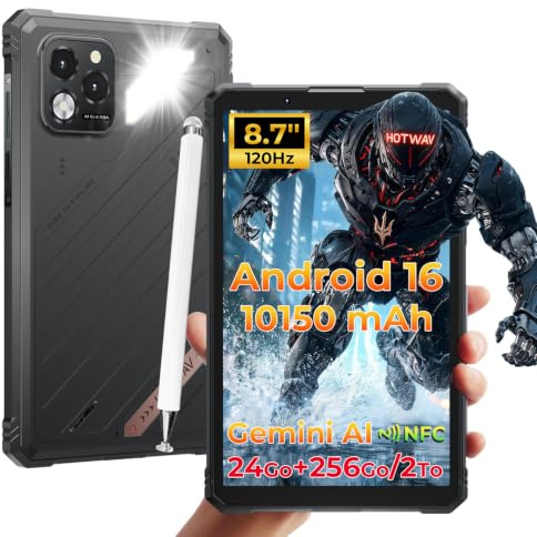 HOTWAV R11 Pro 2026 Outdoor Tablet 8.7 Android 16, 24GB+256GB/2TB 10150mAh | Kompaktes Tablet wirh Stylus 64MP+16MP, 120Hz/IP68/IP69K/MIL-STD-810H Shockproof/20W Quick Charge/OTG/5G WiFi/GPS/NFC/Face ID