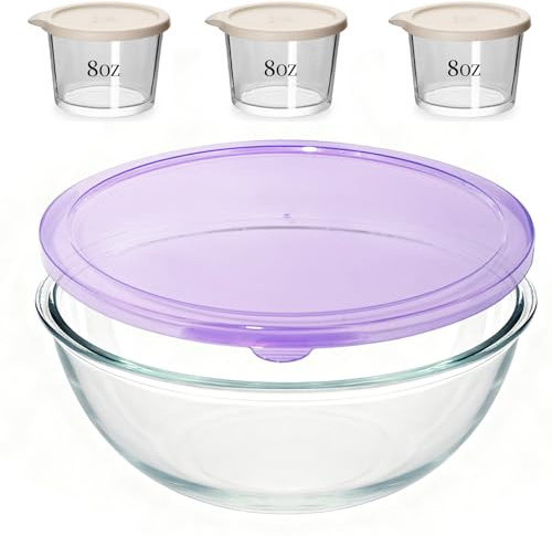 CD HOME Large Glass Bowl for Sourdough Bread Making,6 Quart Glass Mixing Bowl for Sourdough Bread with Lid, Clear Breads Proofing Bowl with 8oz Small Bowls,Ideal for Kitchen Storage