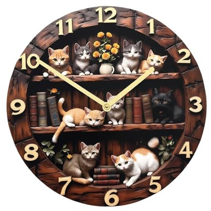 Fenteer Wanduhr mit Katzenmotiv, Wandruhr Katze, Ästhetische Kunstuhr, Geräuschlose Uhr, Kunstuhr für Zuhause, Café, Wohnzimmer, Büro, Sx3 20cm