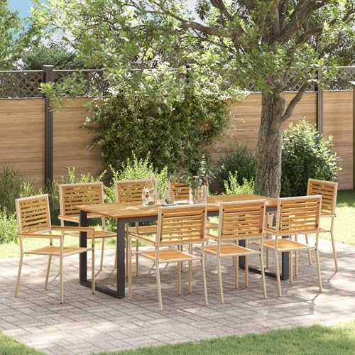 CongVVFV 9-teiliges Garten Esstischset Beige Poly Rattan Akazie Outdoor Möbel für Terrasse Dieses 9-teilige Outdoor Esstischset in Beige kombiniert strapazierfähiges Akazienholz