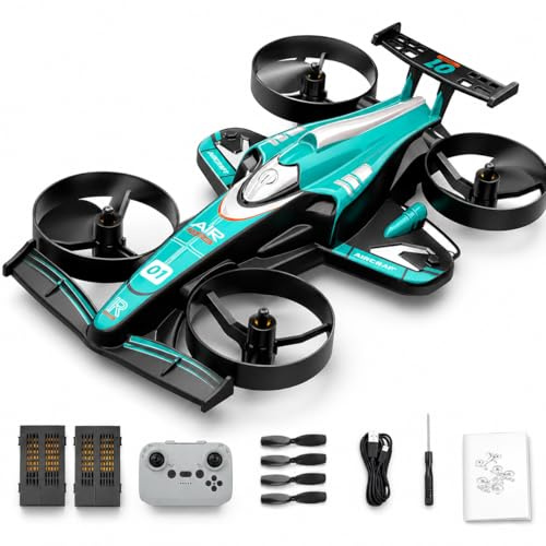 HT45 Mini 2-in-1 RC Drohne für Kinder – Flug- & Bodenmodus, 360° Flip, Höhenhaltung, 3 Geschwindigkeiten, Headless Mode, LED Lichter, Ein-Tasten Start/Landung, Geschenk ab 6 Jahren,Teal