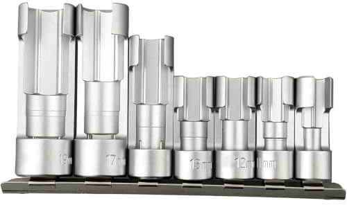 7PCS Oxygen Sensor Removal Socket Tool Diesel Injector Fuel Line Socket Set | Diesel Injector Fuel Line Socket Wrench Set Flare Nut Wrench Spanner Metric Flare Nut Socket Set for Wired Temperature Sensor