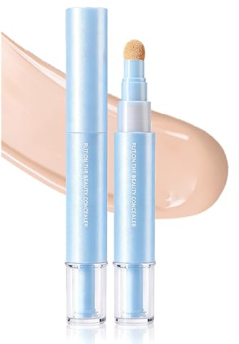 Concealer Dark Circles, Concealer Pen and Brightener 2 in 1 Face Highly Pigmented with Sponge Heads, Skin Smoothing and Moisturising, Concealer Pen for Dark Circles, Redness and Pimples (Natural)