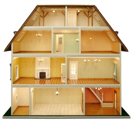 MiniMundus Bauelemente für 'Villa Tara' z.T. weiß lackiert (Türen, Fenster usw.) für das Puppenhaus Villa Tara