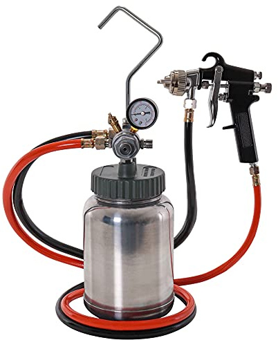 TCP Global 2 Quart Heavy Duty Steel Pressure Pot Paint Tank, Screw on Lid, Regulator, Gauge, Spray Gun and 5 Foot Hoses - Pressure Pot for Epoxy Resin, Painting, and Autobody