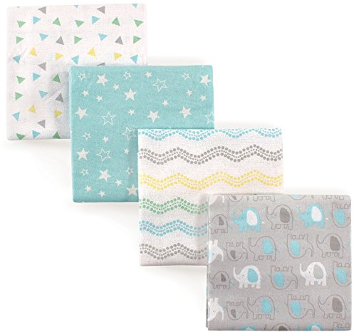 Luvable Friends Unisex Baby Cotton Flannel Receiving Blankets, Basic Elephant 4-Pack, One Size