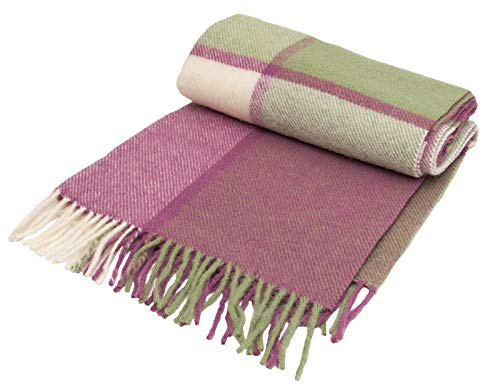Tweedmill Textiles Bloc à carreaux en laine vierge pour genoux Vert pomme et rose framboise