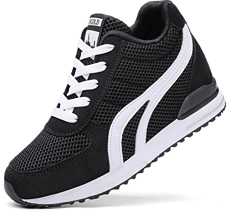 AONEGOLD® Zapatillas de Cuña para Mujer Zapatillas de Deporte Zapatillas Altas Primavera/Verano Tacón Cuña 7CM(Negro,35 EU)