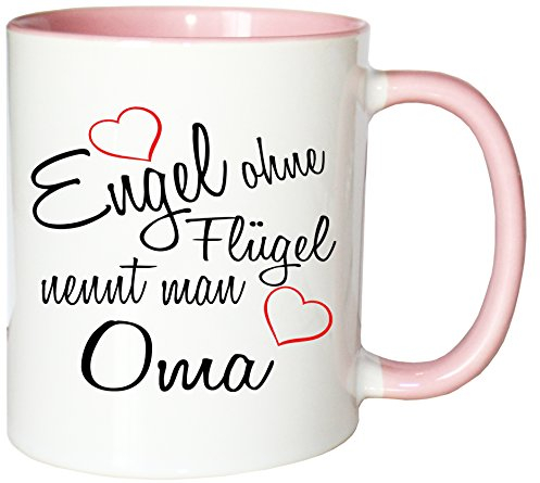 Mister Merchandise Kaffeebecher Tasse Engel ohne Flügel nennt Man Oma Oma Großmutter Omi Großmama Muttertag Großmutti Granny Teetasse Becher Weiß-Rosa