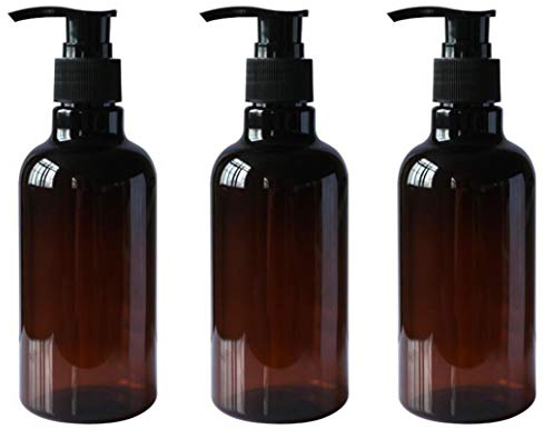 3PCS 8OZ Botellas plásticas de Pet marrón de Repuesto con Bomba Negra Champú Superior Frascos Gel Ducha Contenedores Almacenamiento Dispensadores para Maquillaje Cosméticos Artículos Aseo líquidos