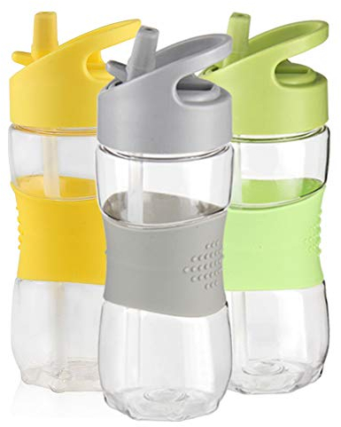 Sivaphe Water Bottle for Kids with Handle and Straw, Tritan Drinking Bottle for Children Girls Boys School Use, BPA Free, Cycling Bike Outdoor Hiking(Grey, 350ML)