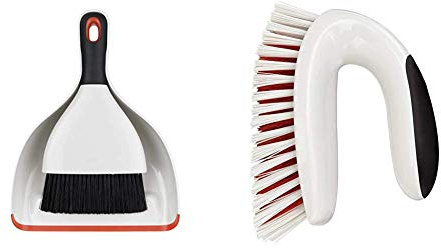 OXO Good Grips Dustpan and Brush Set - Black/White/Red & Good Grips Household Scrub - White