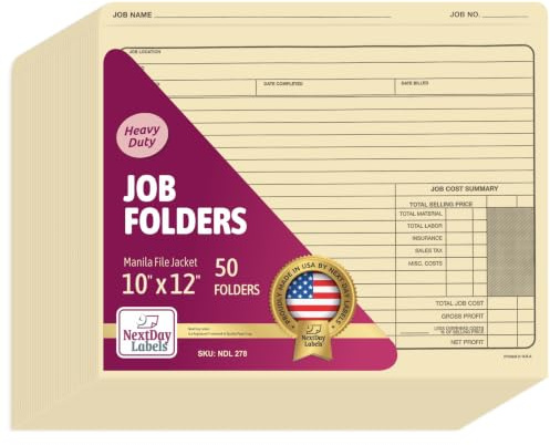 NextDayLabels Job Folders Manila File Jacket 10 x 12, Made in the USA