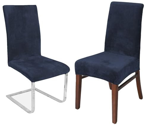 LANSHENG Stretchy Stuhlbezüge für Esszimmerstühle, Stretch Spandex mit Gummiband Stuhlbezug,Velvet Large Dining Chair Schonbezüge für Restaurant Hotel Party Bankett (Marine,6 Pack(M))