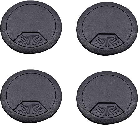 Fliyeong Lot de 4 passe-câbles ronds en plastique pour bureau et maison Noir 50 mm