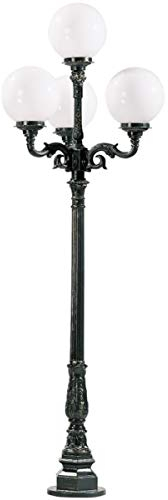 Casa Padrino Barock Gartenlaterne Schwarz/Weiß 83 x 83 x H. 255 cm - Elegante Außenstehleuchte aus hochwertigem Aluminium und Polycarbonat Lampenschirmen - Nostalgische Gartenbeleuchtung