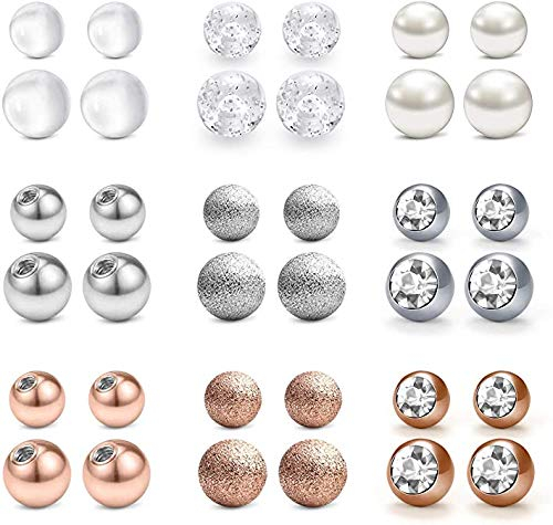 Incaton 36 Stk Bauchnabelpiercing Kugel Ersatz 5mm Und 8mm Piercing Kugeln Set,Schraubkugel Piercing Gewinde Set aus 316L Chirurgenstahl 1,6mm Gewinde