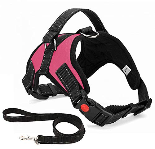 Musonic Harnais pour Chien sans Traction, Confort Réglable et Respirable, Laisse Incluse, pour Petit Moyen et Grand Chiens, Idéal pour l'Entra?Nement et la Marche (XL, Rose)