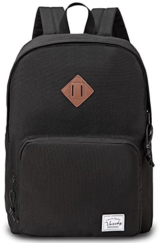 Backpack Mens, VASCHY Lightweight School Bag for Boys and Girls School Backpack for Women Water Resistant Rucksack Casual Daypack for College, Work, Travel, Sports with Two Bottle Pockets(Black)