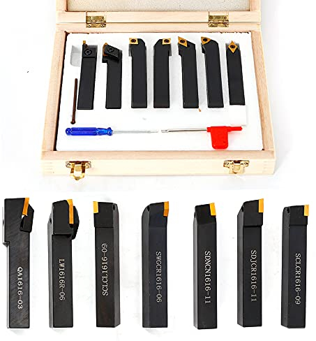 Futchoy 16mm Drehmeißel Set | 7 Stück Hartmetall Drehstahl Satz | Drehmeissel Set | Drehmeißel zubehör für Drechselbänke und Drehmaschinen | Drehmaschine Tool Bit Sets