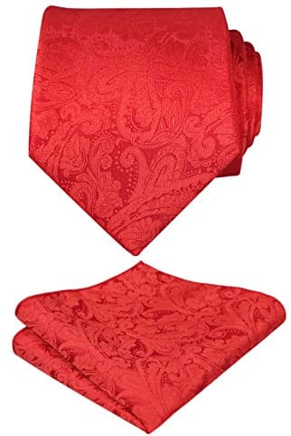 Alizeal Männer Paisley Floral Krawatte Taschentuch Hochzeit Gewebte Krawatte Set, Rot