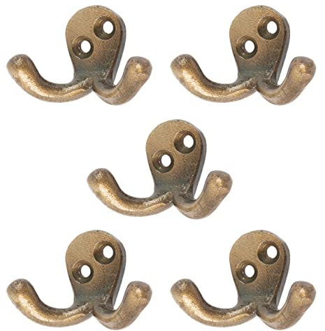 Hammer and Tongs - Double Coat Hook - W50mm x H35mm - Brass - Pack of 5