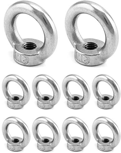 QWORK® 10 Pieces M8 Lifting Ring Nuts, 304 Stainless Steel, Ring Female Threaded Nuts, for Lifting Accessories Lifting Ring Bolts