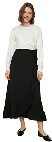 Trendyol Damen Women Design Midi Wrapover Regular Woven Modest Skirts Baby Rock, Black, 42