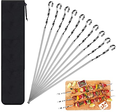 Spiedini per Barbecue, 10 Pezzi 36cm BBQ Kabob Spiedini in Acciaio Inox Spiedi Piatti Riutilizzabili per Barbecue Grigliatura Carne Verdure BBQ Bastone, Spiedino di Kebab con Sacchetto di Flanella
