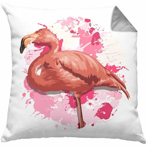 Trendation Flamingo Kissen mit Füllung 40x40 Geschenk Grafik Geschenkidee Tiere Frauen Lustige Grafik (Grau)