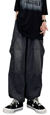 Skateboard Frog Baggy Jeans Donna Denim Cargo Pantaloni Sportivi Larghi Uomo Y2K Pantaloni da Paracadute con Tasche (Black,XL)