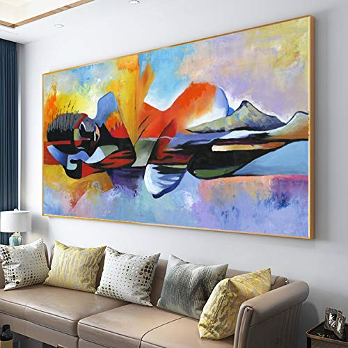 ZHMANLUCK Übergroßes Lord Buddha Abstraktes Ölgemälde Buddha Leinwand Poster mit goldenem Rahmen Druck Wandkunst Große Bilder für Wohnzimmer 100 x 200 cm/(39 x 78 Zoll) mit goldenem Rahmen