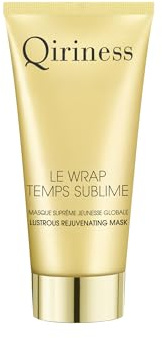 Qiriness - Masque Anti-âge Wrap Temps Sublime - Vitamine C Acide Hyaluronique Rétinol Peptides Rose Bulgare Ginseng - Pour le Visage et le Cou - Peaux Sensibles - Doré Or - 50 ml