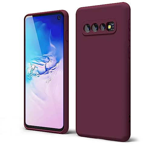 oakxco für Samsung Galaxy S10 Plus Silikon Case mit Kameraschutz, Ultra Dünn Bunt Handyhülle Mädchen, Einfarbig Handy Hülle Slim Schutzhülle, Matt TPU Weich Gummi Glatt Silikonhülle, Weinrot Bordeaux