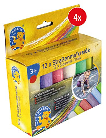 PUSTEFIX MALEFIX Straßenmalkreide 4 x 12er I Leuchtende Straßenkreide Farben, leicht aufzutragen I Einfach mit Wasser zu entfernen I Für Kinder & Erwachsene