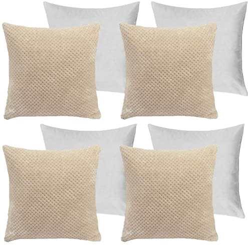 Brentfords Cushion Inserts Filled Waffle Cushion Covers 45 x 45, Living Room Bed Sofa Cushion Pads Bedroom Decorative Luxury Fleece Home Cushions with Covers, Mink Pack of 4