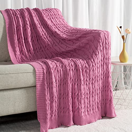 Carriediosa Zopfstrick-Überwurfdecke für Couch, weich, gestrickt, gewebte Chenille-Decken für Stuhl, warm und gemütlich, leicht, Bauernhaus, Überwurfgröße, Rosa