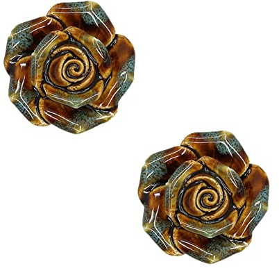 Yurosiay 2 Stück Tiere Schubladengriffe Keramik Leoparden Rosen Form Möbelknauf Vinatge Blumen Schubladenknauf Keramik Kommodenknöpfe Mit Schrauben Türknopf Küchenknöpfe 40×36 mm Blau
