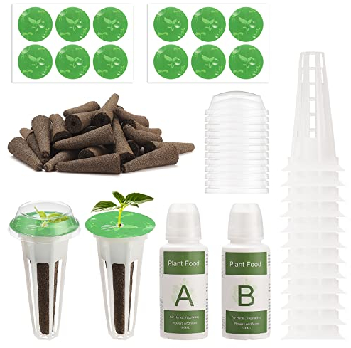 Samenkapsel-Set für Aerogarden, Grow-Anything-Set für Hydrokulturen, Pflanzenkapsel-Set A&B Zur Festen Pflanzendüngung mit Pflanzkörben, Zuchtschwämmen, Pflanzkuppeln und Etiketten,(25 Stück)